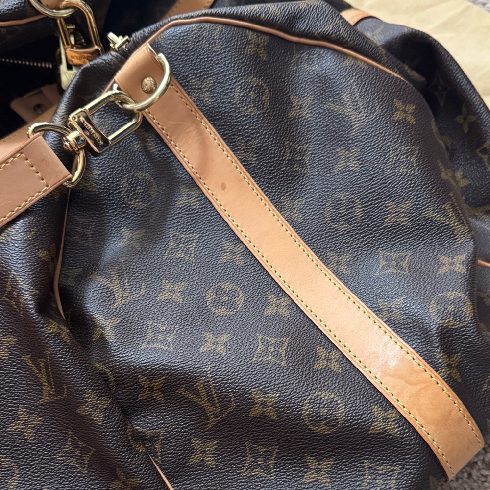 Louis Vuitton Brown Monogram Canvas 55 Duffel with Tan Leather Trim - Picture 15 of 16